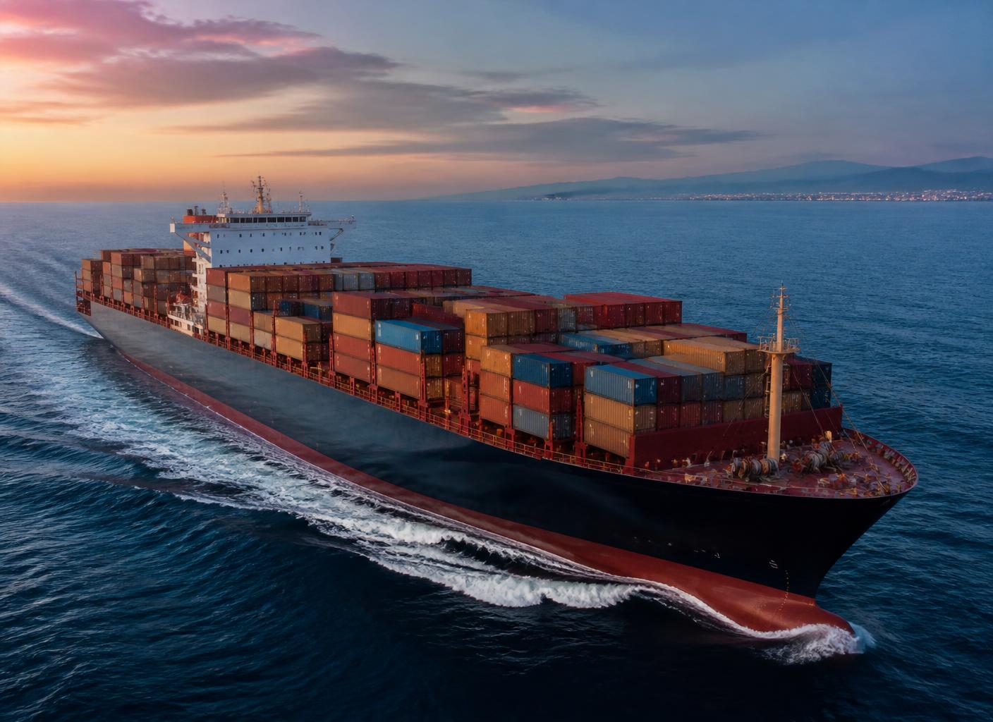 Container ship at sea carrying Highland cargo